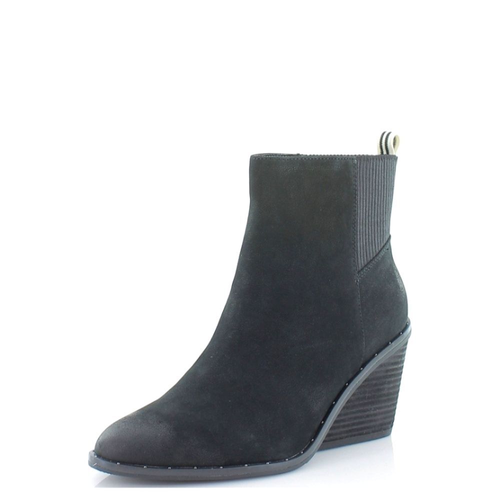 Dr. Scholls Mania Black Leather Studded Western Goth Wedge Ankle Boot Cowgirl 9M